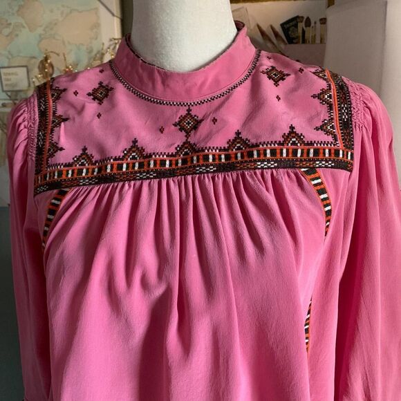 WHISTLES PINK 100% silk boho embroidered blouse top sz 6 or S womens - Picture 2 of 9